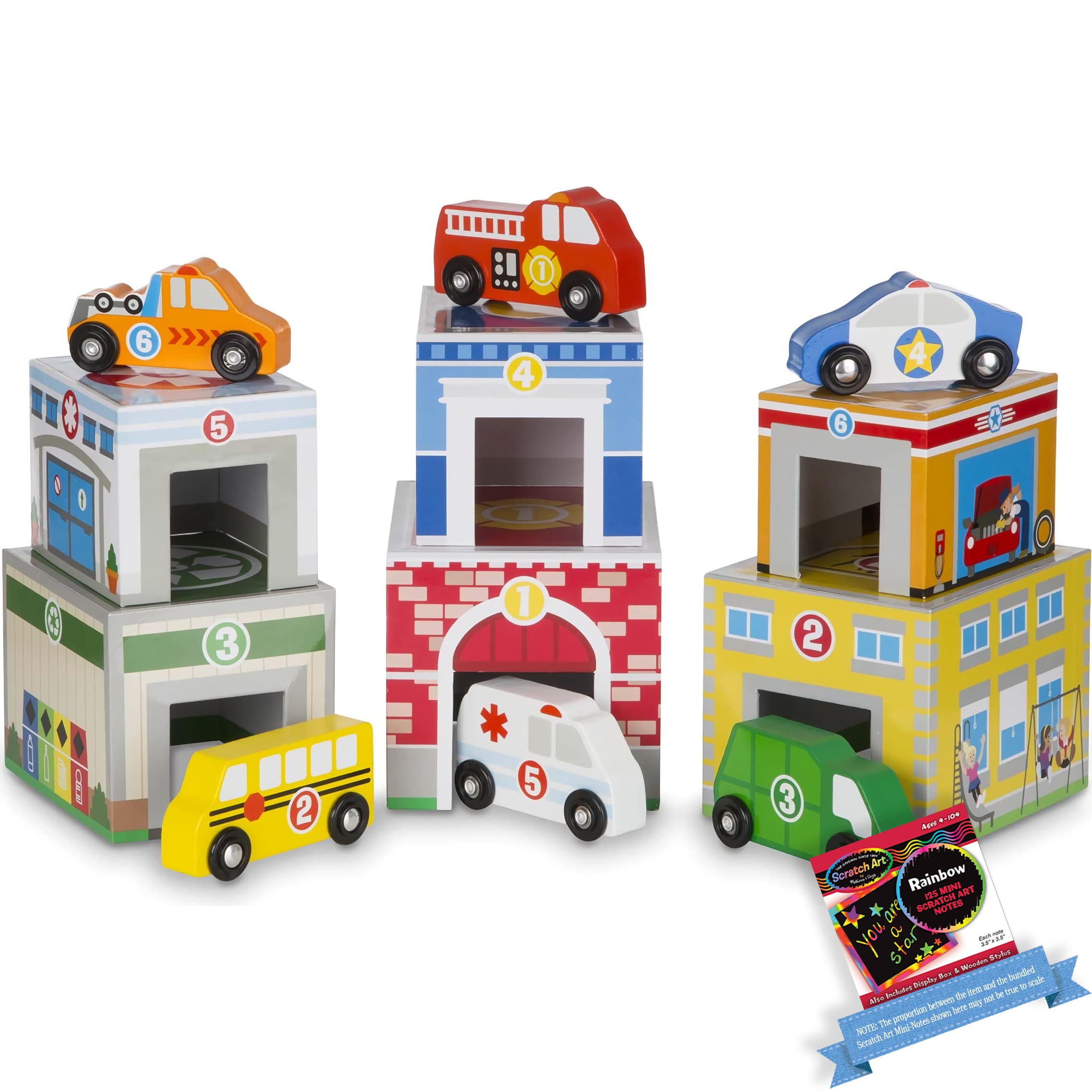 Melissa & Doug set de tri de bâtiments et véhicules avec mini-bloc de jeux scratch