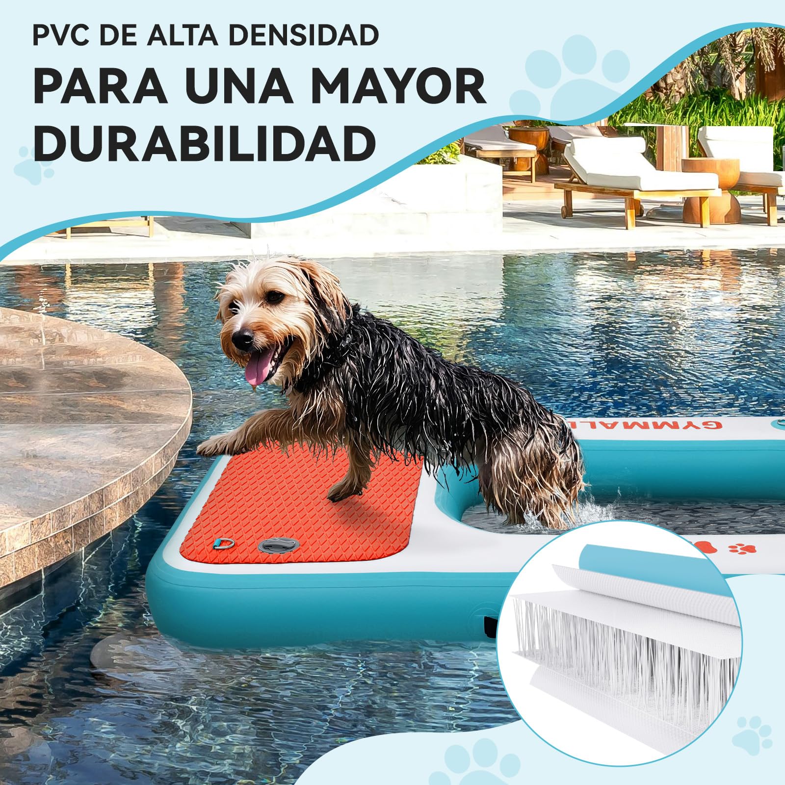 Plataforma Inflable para Perros 120x82cm, Rampa de Agua para Barcos, Piscinas, Lagos y Mar, Plataforma Flotante Antideslizante para Perros de hasta 100kg, Rampa de EVA con Escalera para Perros