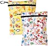 Yorni 2 Adet, 36 x 30 cm Summer ve Family Desen, Sıvı Geçirmeyen Çok Amaçlı Çanta, Ekonomik Set, Yıkanabilir, Fermuarlı ve Askılı