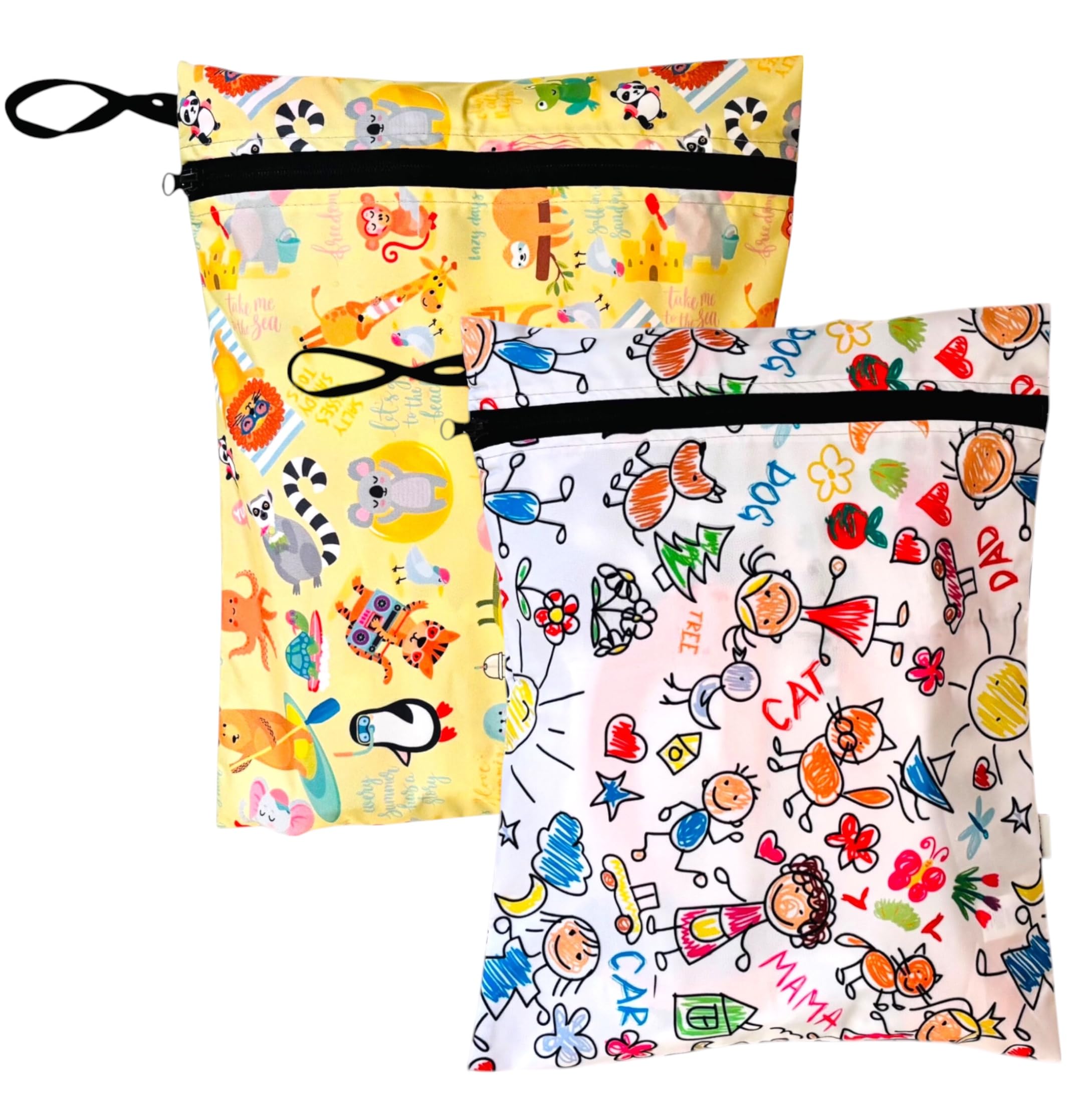Yorni 2 Adet, 36 x 30 cm Summer ve Family Desen, Sıvı Geçirmeyen Çok Amaçlı Çanta, Ekonomik Set, Yıkanabilir, Fermuarlı ve Askılı