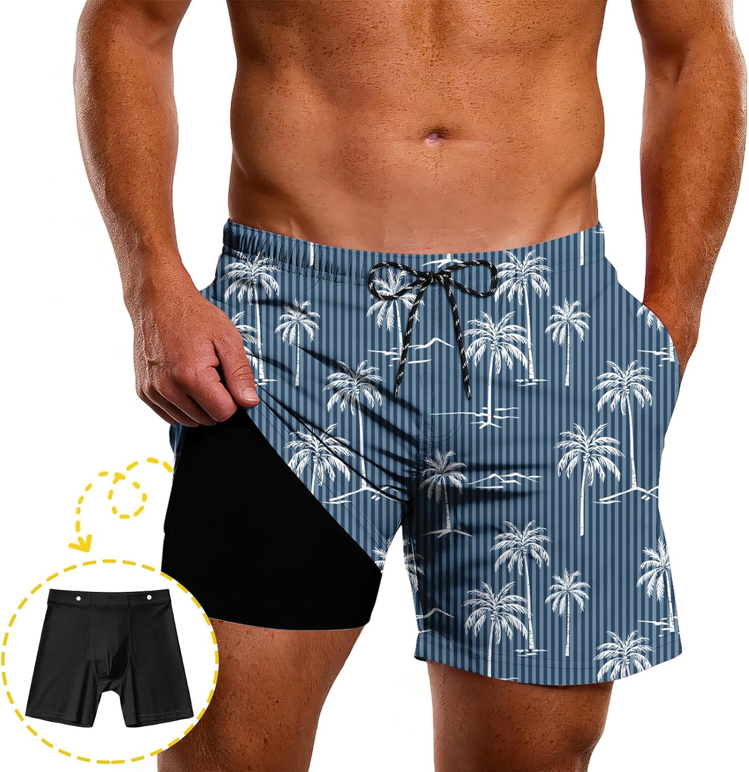 Cozople Men's 5.5" Inseam Swim Trunks Detachable Built-in Compression Liner Quick-Dry Anti-Chafing Design for Water Sports