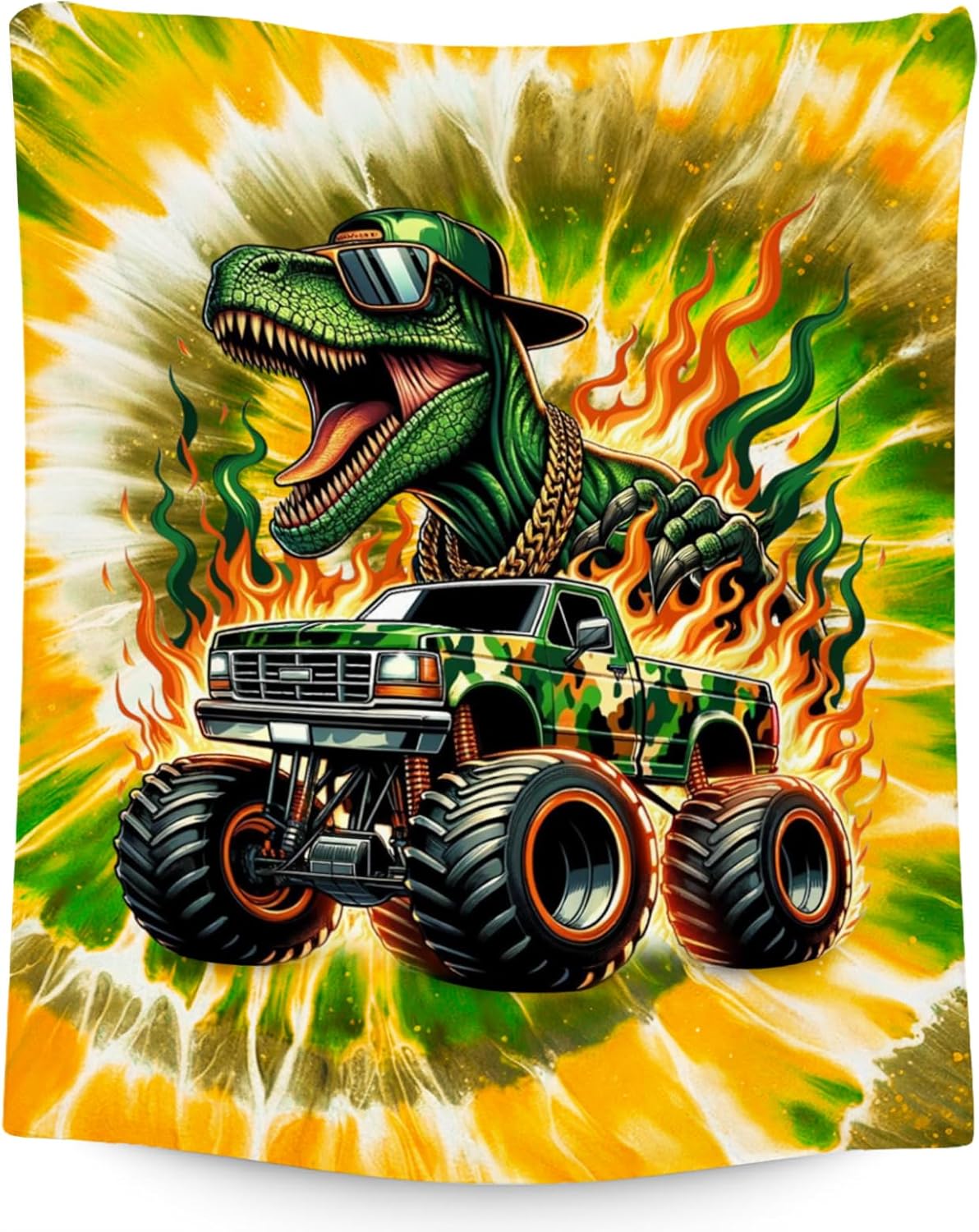 Boys Blanket, Dinosaur Blankets Gifts for Kids, 60"x80" Tie Dye Throw for Dinosaur Lovers, Soft Cozy Fleece Truck Throw for Living Room