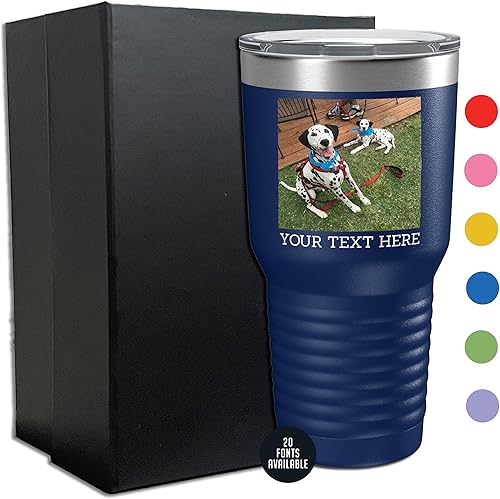 Vaso personalizado de 30 onzas (17 colores) con foto impresa con aislamiento térmico de acero inoxidable recubierto de polvo con tapa, regalo