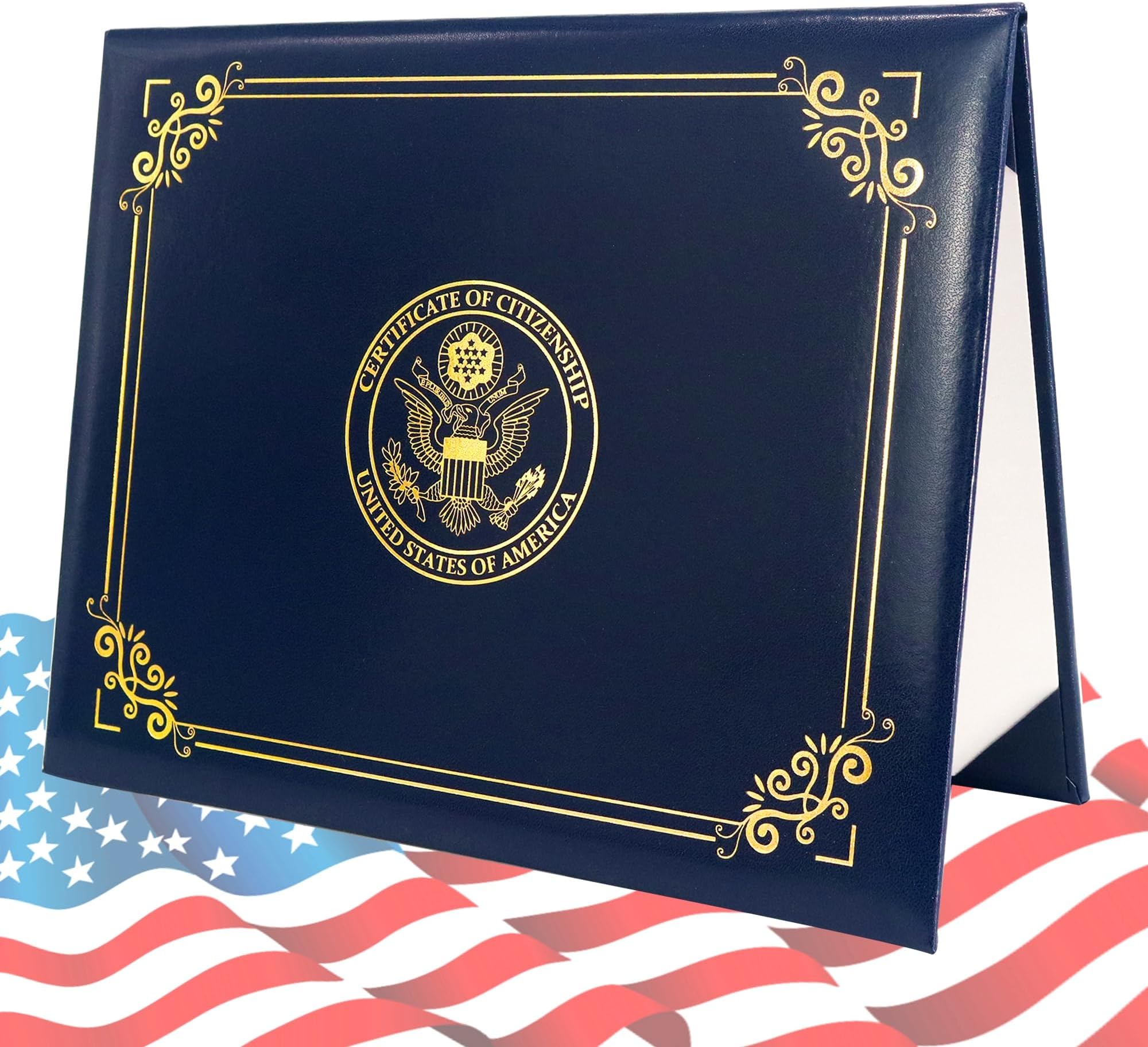 GraduatePro US Citizenship Certificate Holder 2025 Naturalization Padded Leatherette Cover with Golden Great Seal of The United States for American Gifts