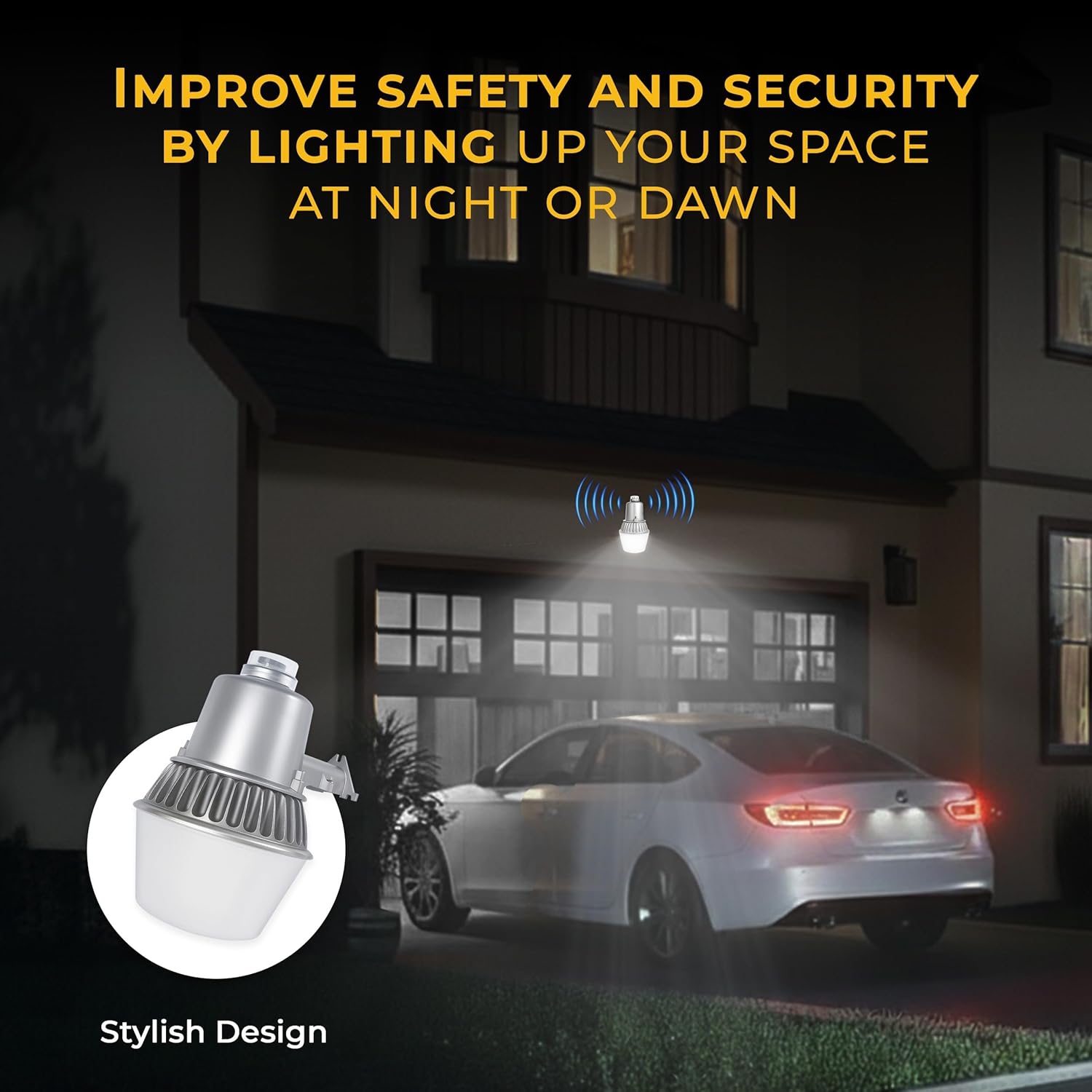 Touch & Glow Security Area Light – Ultra Bright Dusk to Dawn High-Pressure Fluorescent LED Light with Photocell for Outdoor Safety | Heavy Duty Wall Mount (with 65W LED Bulb)