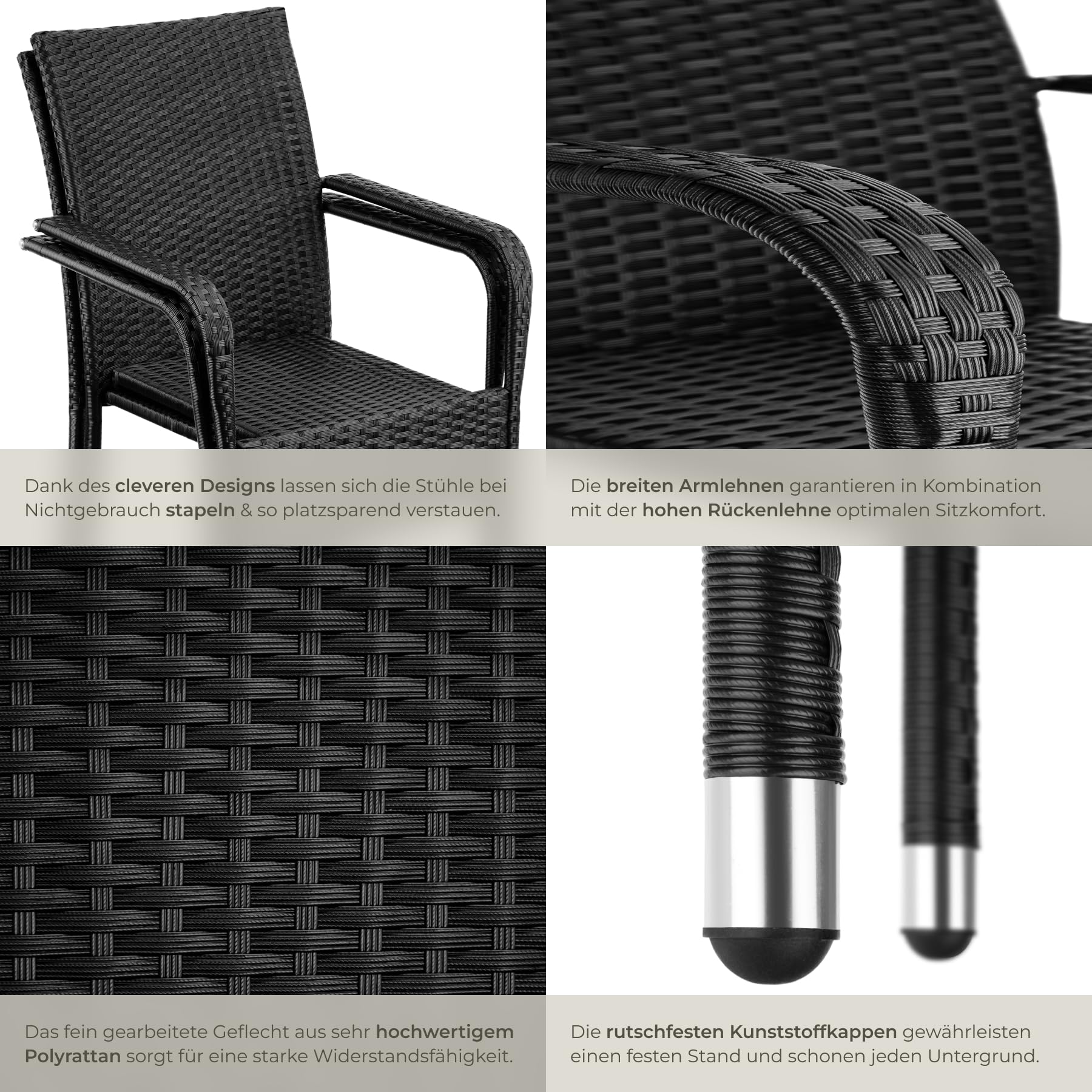 tectake® Rattan Stühle Esszimmer Outdoor, Stapelstühle, Gartenmöbel Set, Gartenstühle stapelbar, Outdoor Küche, Terrasse, Wintergarten Möbel, Korbsessel Armlehne, Balkon Set, Terrassenmöbel - 2er Set