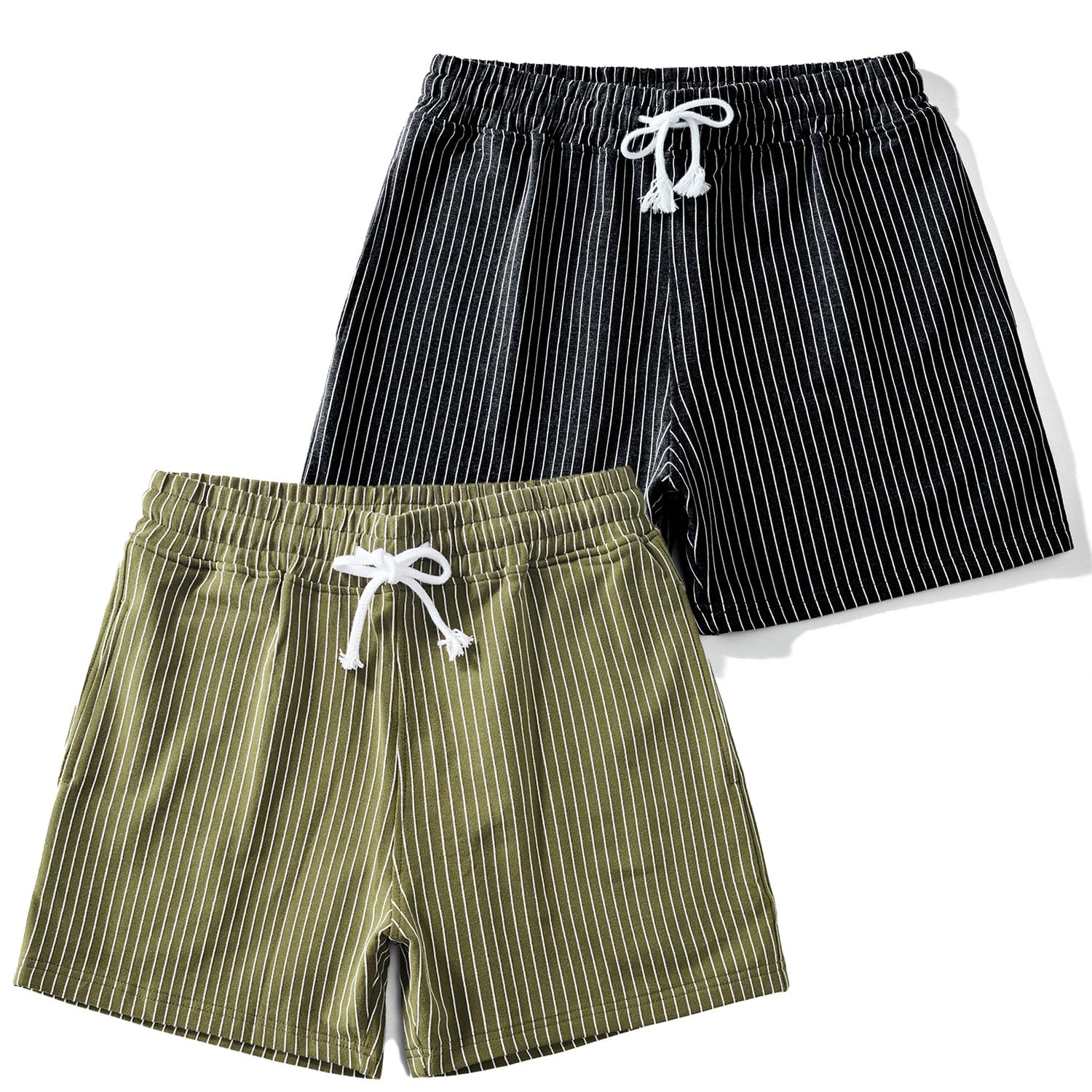 Mens Sweat Workout Shorts 5 Inch Cotton Terry Sweatshort Casual Striped Pajamas Summer Athletic Short