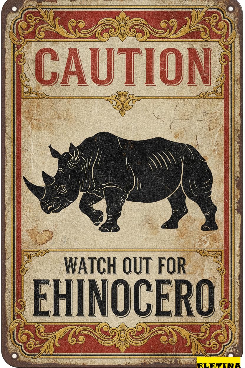 Tin Sign for Man Cave Caution Watch Out Ehinocero You Have Been Warned Aluminum Metal Tin S Door Warning Zoo Fence Gate Yard Home Wall Decor 8x12 Inch Private Property Decorative