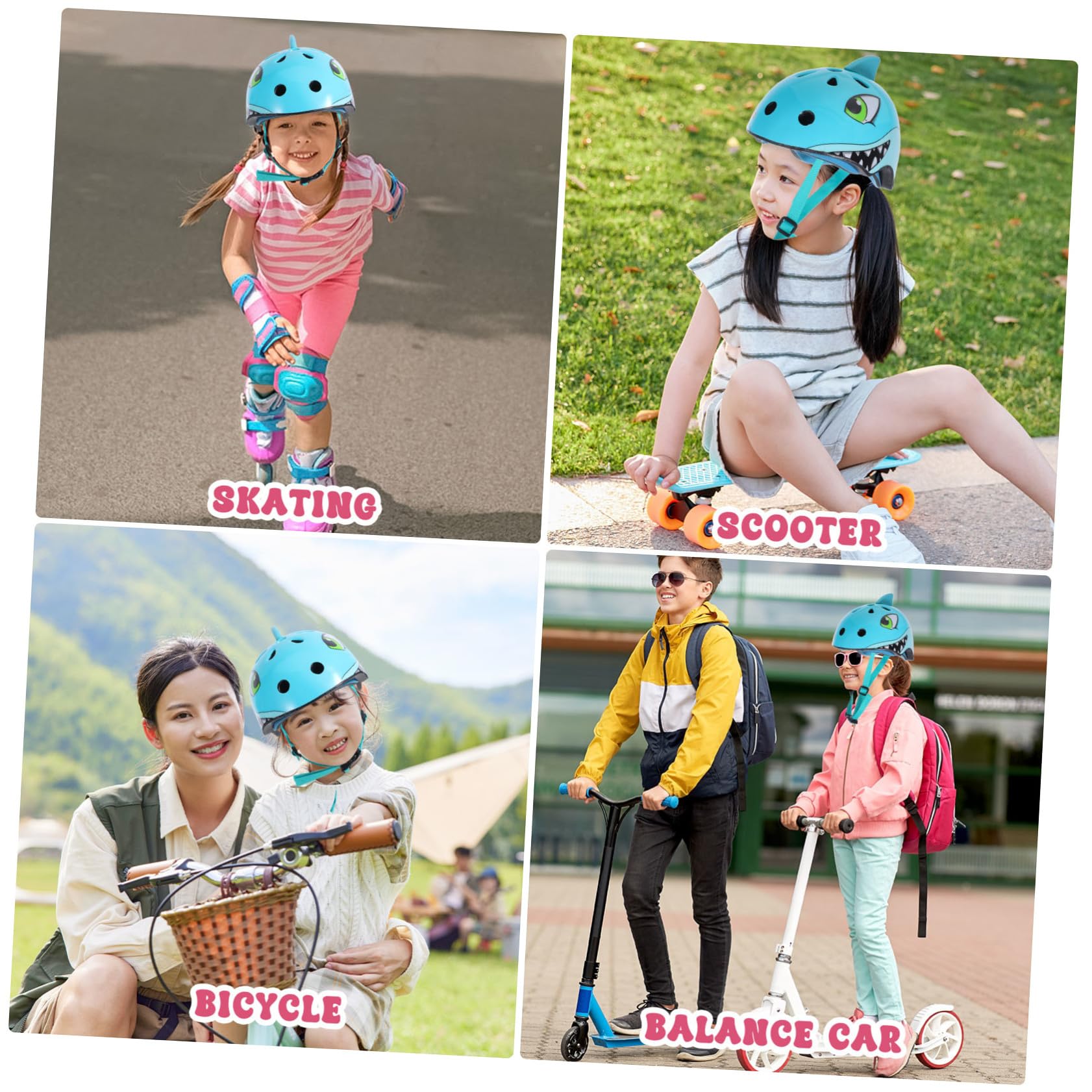 Casco de Bicicleta Niñas Ajustable Diseño de Tiburón 3D, Tamaño S 50-54cm, Material Plástico, Ventilación Aire y Protección contra Impactos para Ciclismo y Patinaje