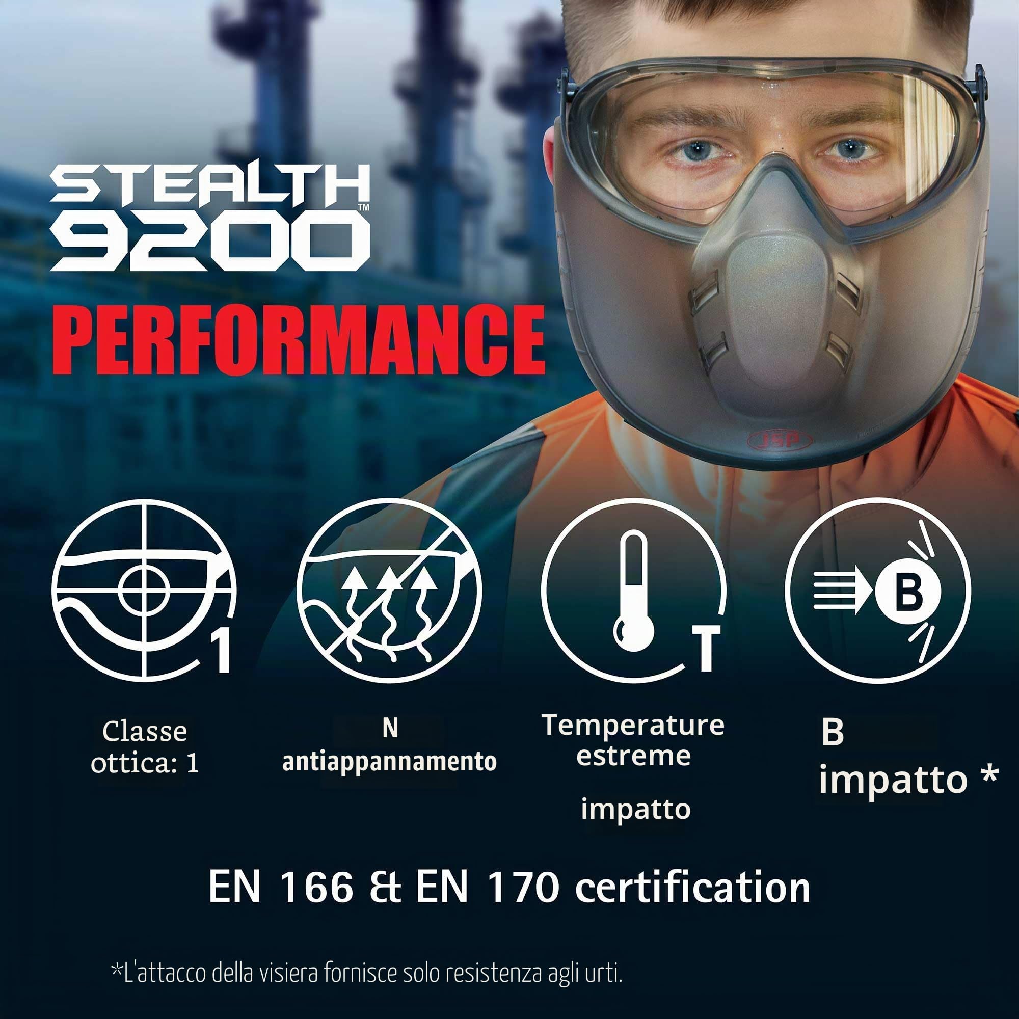 JSP STEALTH 9200 Occhiali di Sicurezza con Schermo Facciale - Antiappannamento Classe N - Protezione Oculare Leggera - Schermo Mobile - Per DIY, Taglio, Laboratorio e Industria - EN 166 e EN 170