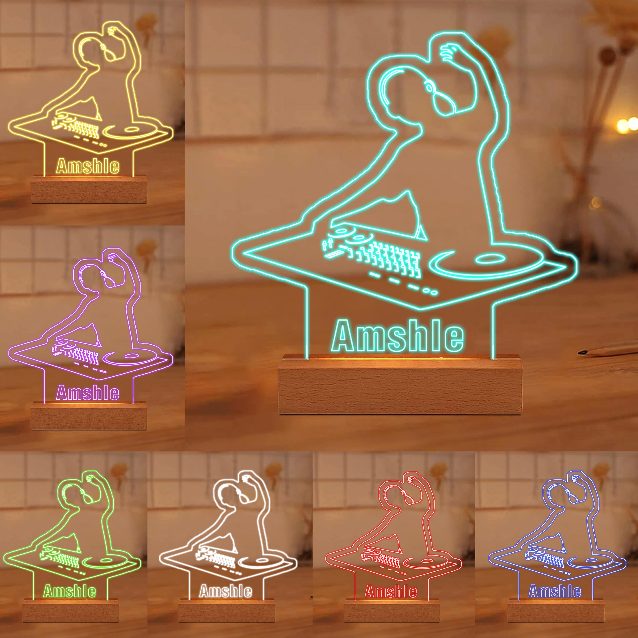 Custom Name 3D Microphone DJ Player Lamp Personalized Disc Acrylic Night Light Unique Musician Gift Music Lover's 3D LED Lamp Musical Decor Multicolor LED Earphone Night Light for DJ Music Lover
