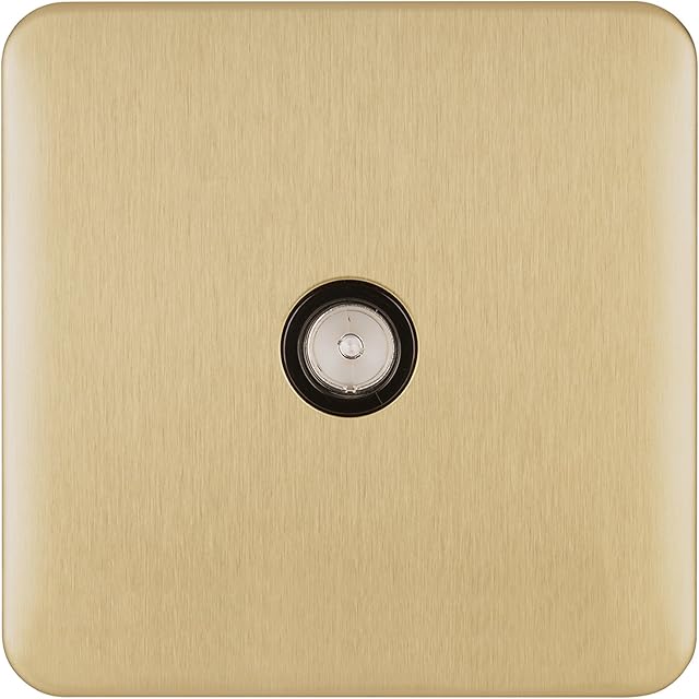 Schneider Electric Lisse Screwless Deco - Single TV/FM Aerial Socket, 240V, GGBL7010BSB, Satin Brass with Black Insert