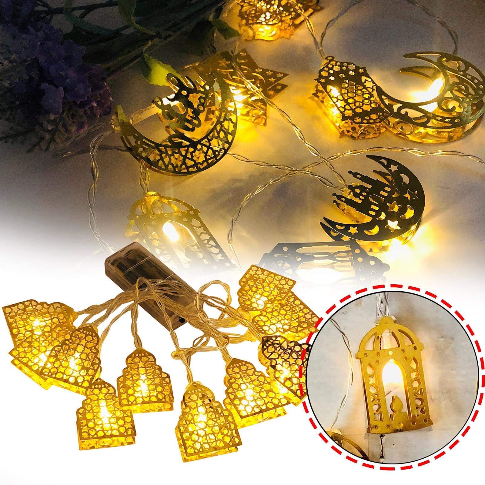 Guirlande Lumineuse Féerique Led 3 Mètres, Ramadan EID Mubarak, 12 Lunes/étoiles, 220V, Rideau De Lumières Islamiques EU, Décorations Pour Fenêtre De Maison