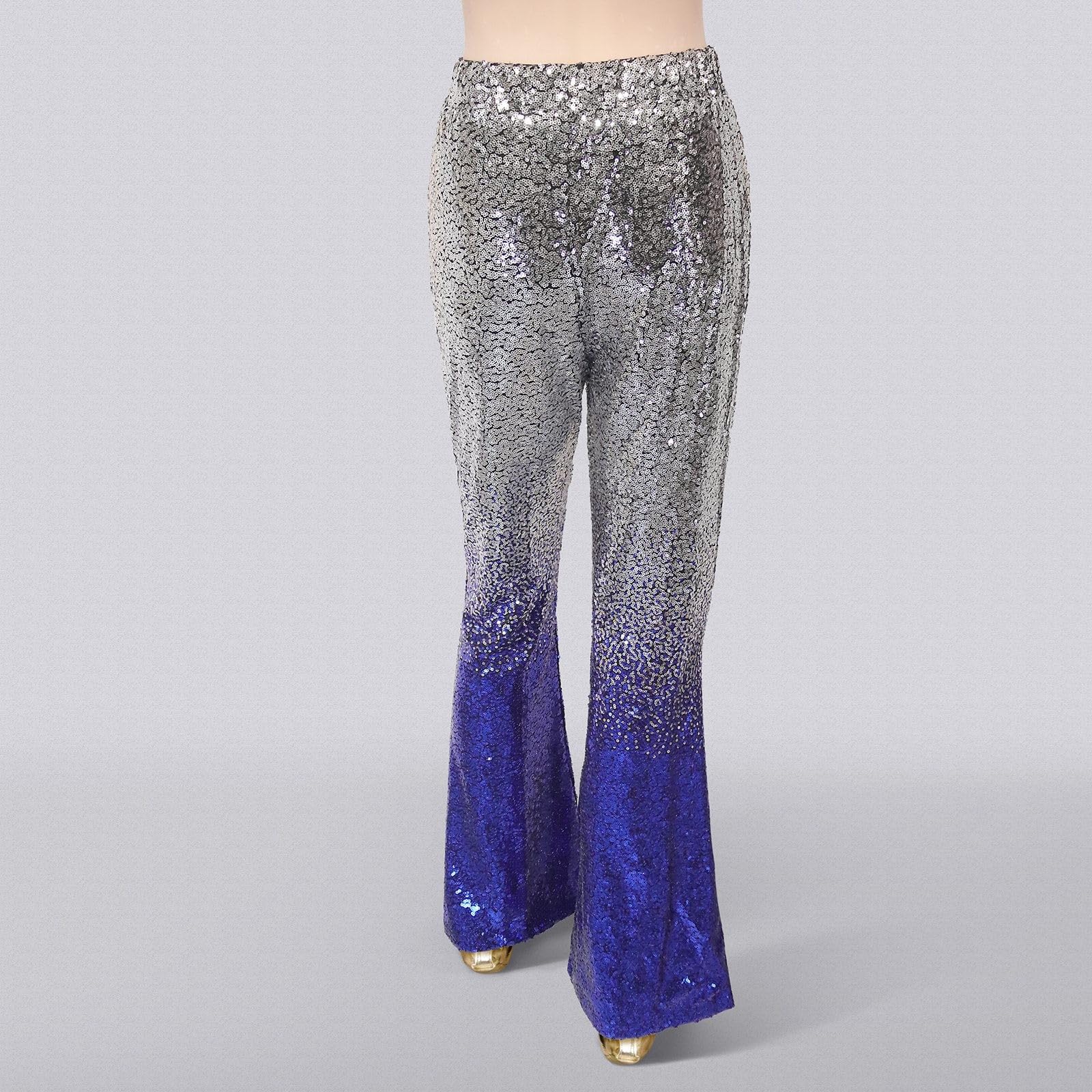 Pantaloni da donna con paillettes, a vita alta, a campana, per discoteca, discoteca, discoteca, con brillantini, a vita alta, a gamba larga, con paillettes, 70 anni '80