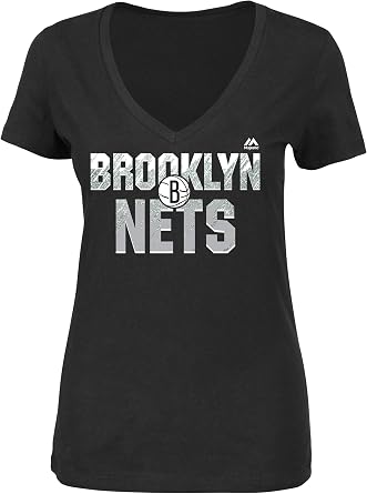 NBA New Jersey Nets Womens Get Aggressive Short Sleeve V-Neck Tee, Large, Black