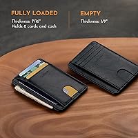 Vista 89 de Buffway - Billetera delgada minimalista de cuero con protección RFID para hombre y mujer Café Lichee