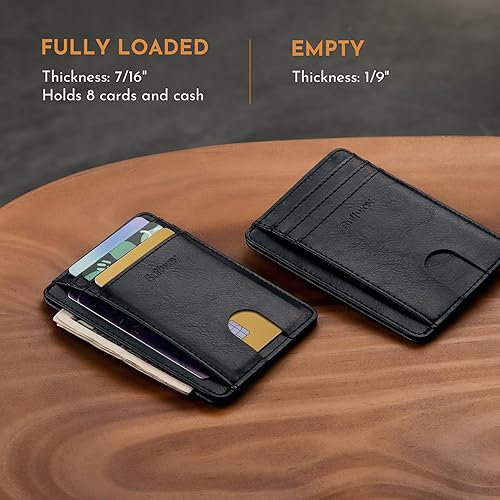 Miniatura 99 de Buffway - Billetera delgada minimalista de cuero con protección RFID para hombre y mujer