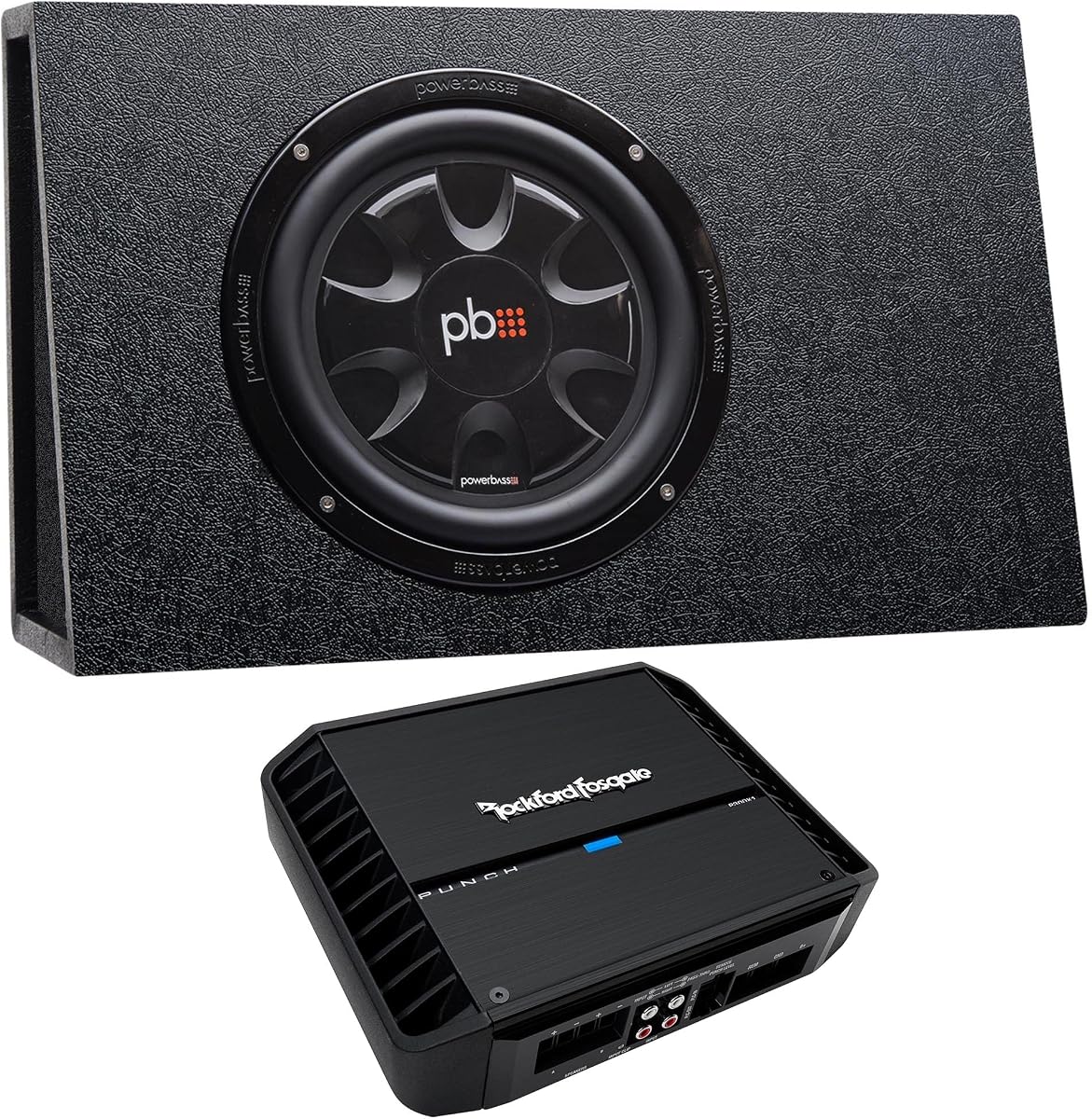 Rockford Fosgate P300X1 Amplifier Compatible with PS-WB101T 10" Loaded Enclosure | P300X1 amplifier bundle with PS-WB101T 10 in loaded enclosure. Compatible with PS-WB101T.
