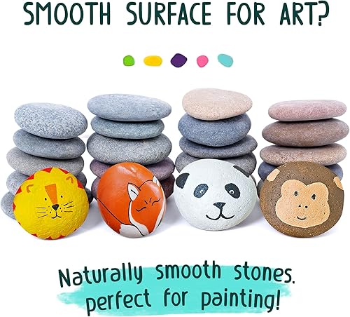 Miniatura 2 de 24 rocas planas grandes de 2.0 a 3.0 pulgadas para pintar, rocas lisas de río, suministros de pintura para piedras de bondad, artes y manualidades,