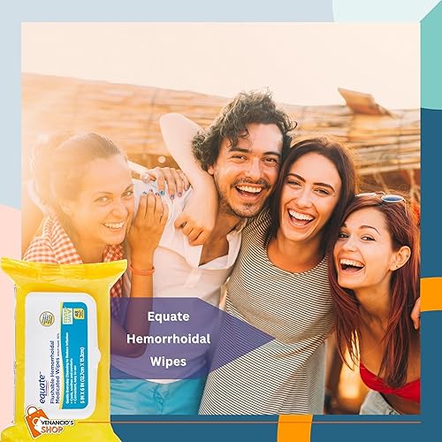 Miniatura 3 de Equate Toallitas medicinales desechables para hemorroidales, con toallitas de hamamelis, 50% + incluye adhesivo VenanciosBox (48 unidades, paquete
