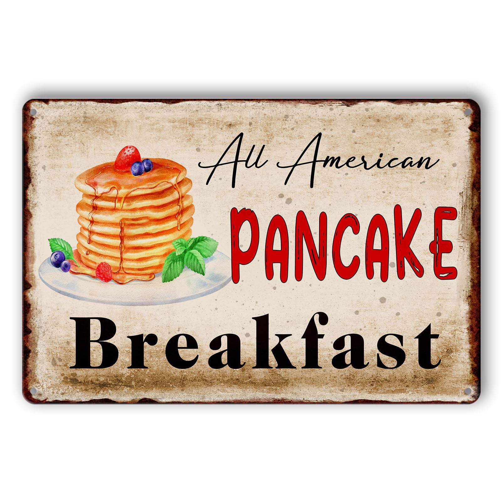 SMAZDFXX Kitchen Metal Tin Signs Vintage Kitchen Wall Decor Retro Breakfast Metal Sign Pancake Art Antique Cooking Tin Sign 12"x16"