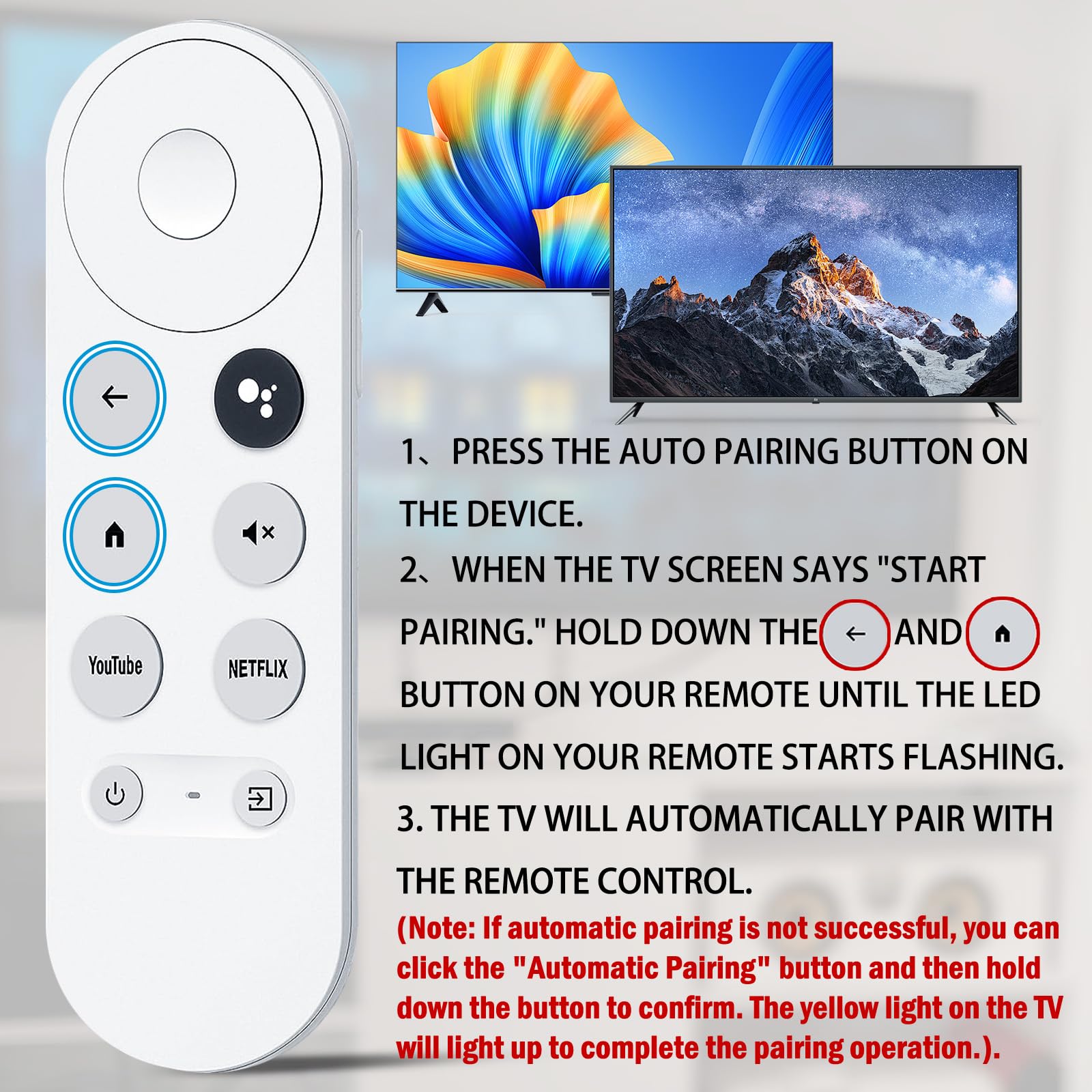 Télécommande pour Chromecast Google TV, Telecomando Bluetooth Vocale, pour Google Chromecast 4K、HD、Streaming Stick, Con Tasti di Scelta Rapida per YouTube e Netflix (Solo Telecomando)