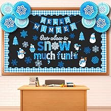 Eersida Christmas Bulletin Board Decorations with Paper Fans Winter Classroom Bulletin Board Set Gingerbread Snowman Snowflakes Xmas Tree Cutouts for Holiday School Wall Door Decor(Snow)