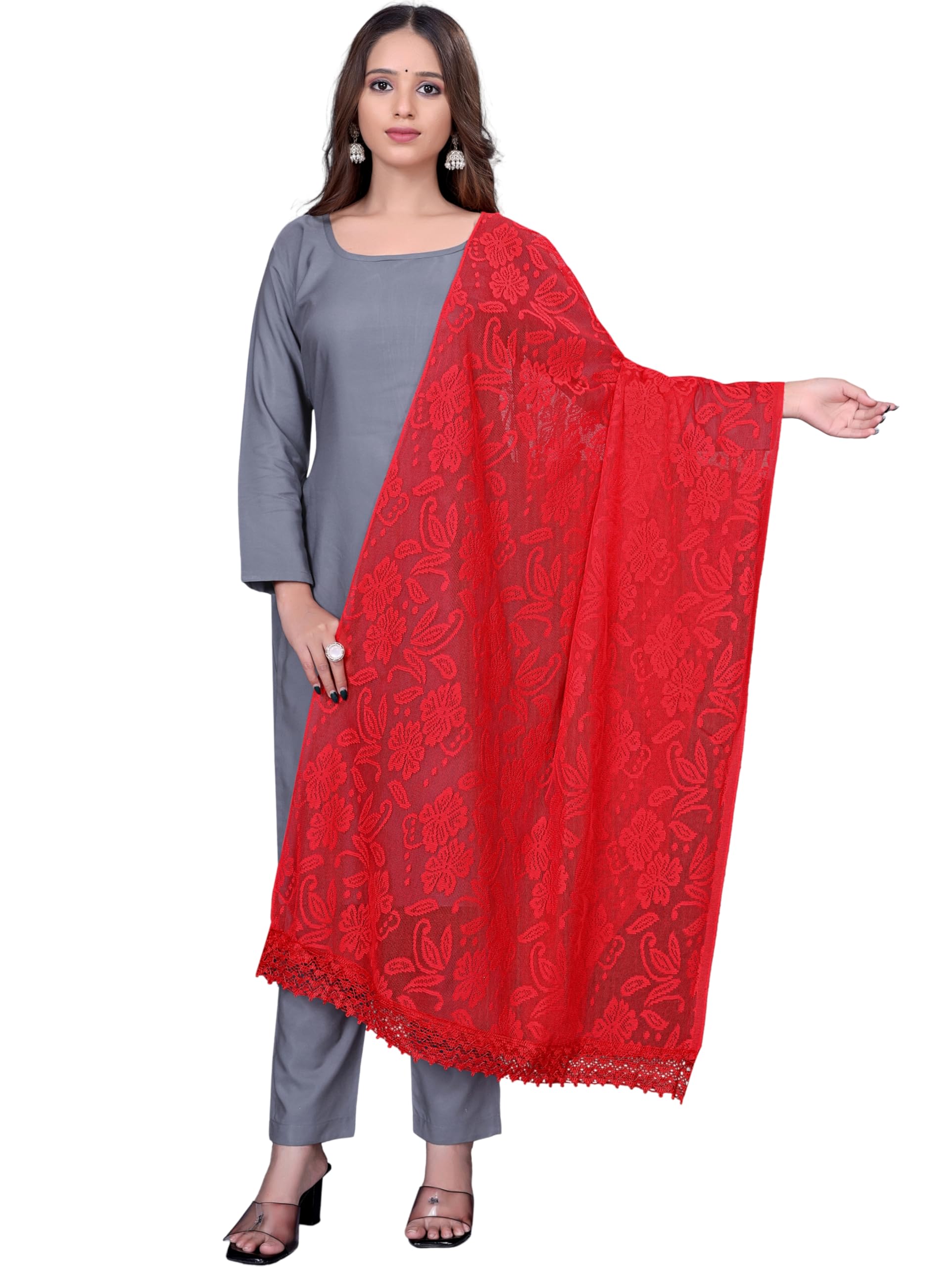 Amritsari Net Solid Floral Dupatta With Lace Border-picture-13