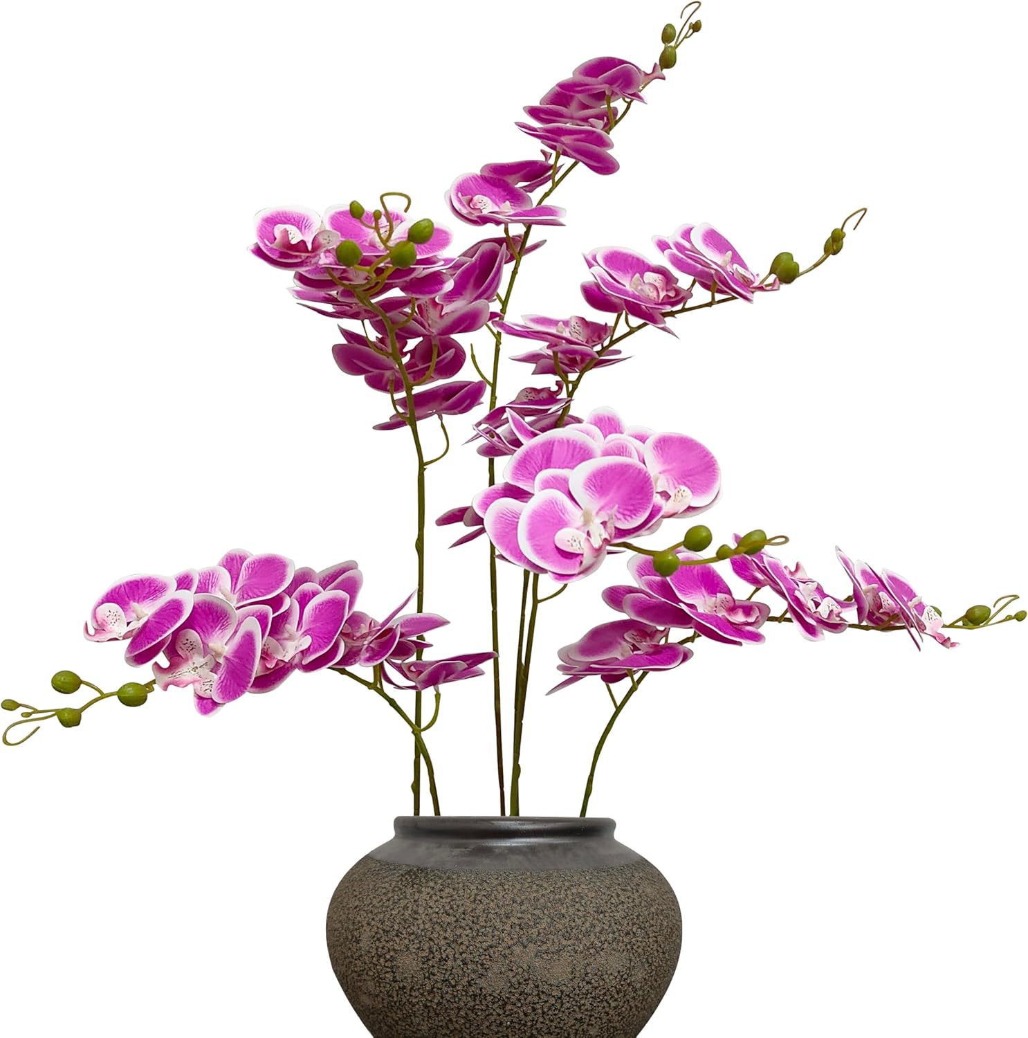 6 Pack Rose red White Edge Orchid Artificial Flowers, 32'' Artificial Fake Faux Silk Orchid Stem Bouquets for Wedding Party Home Garden Decor,Orquideas Artificiales para Decora (not including pot)