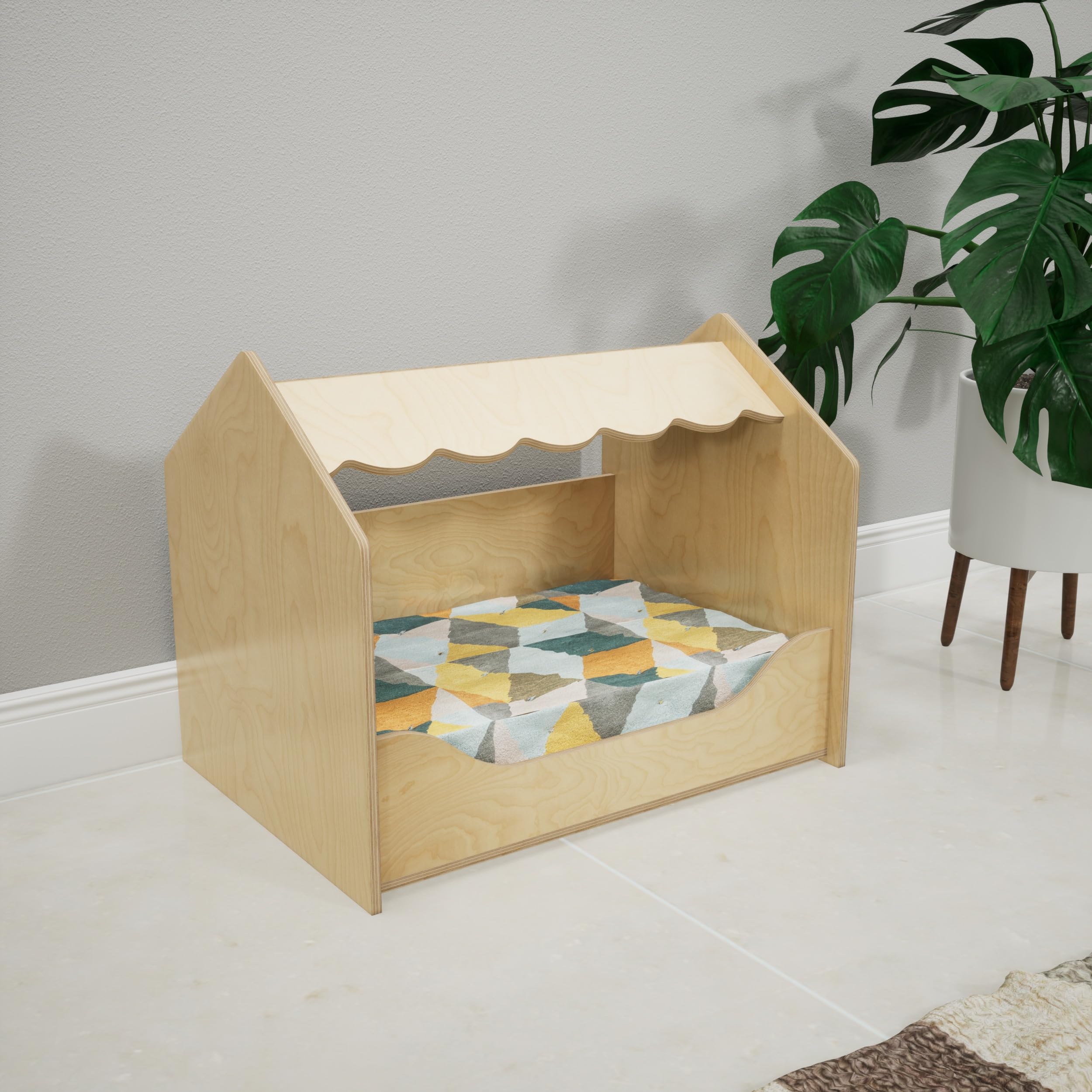 The Fuzzy Pad Canopy Tri Bed Without Mattress (Small)-Natural Dog Bed- Quirky,Comfortable, Cozy, Spacious&Stylish.