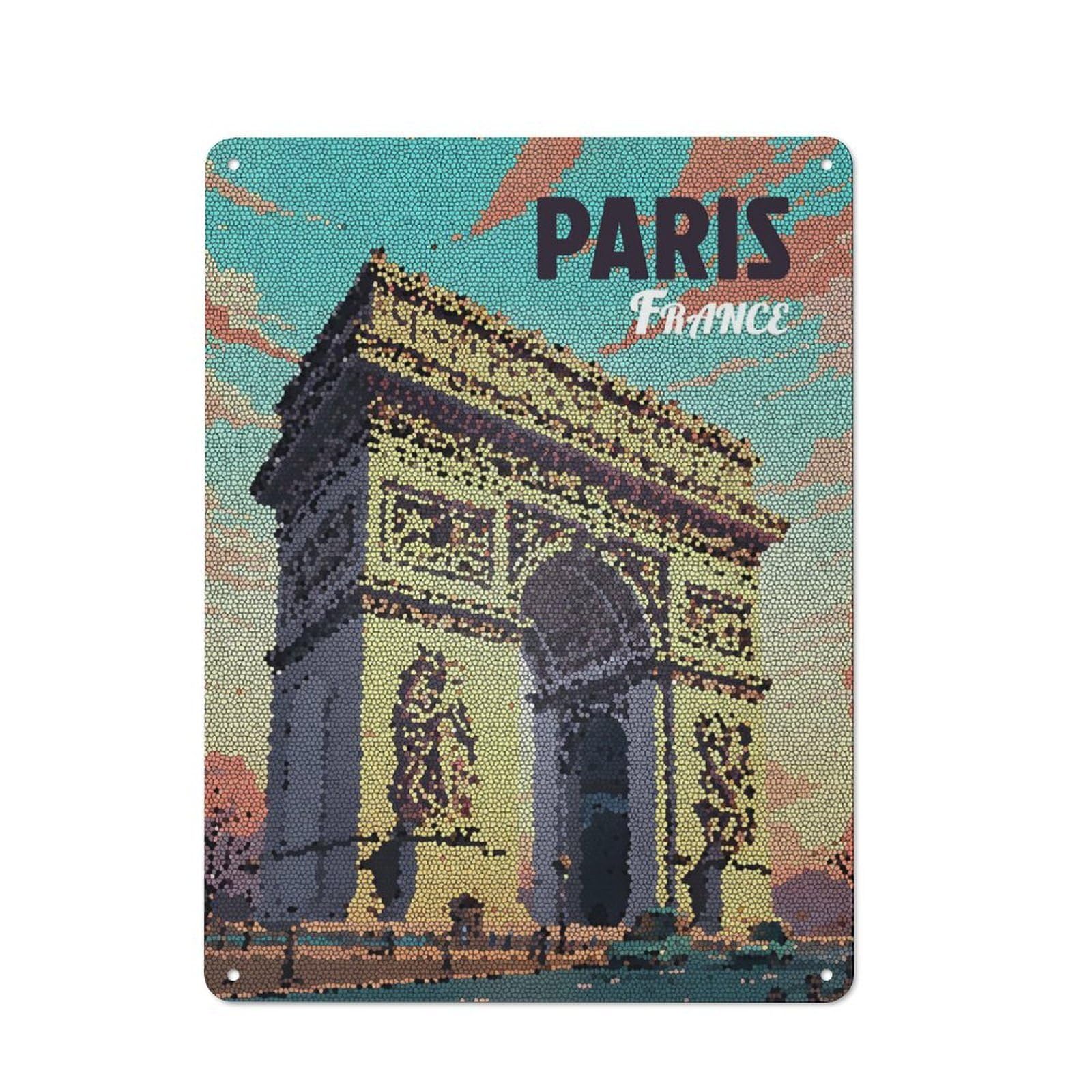 Junmoney Style-12 Tin Wall Plaque 40X30cm With Paris France Arc De Triomphe Mosaic For Guest Room Or Hallway, For Updating Guest Room And Hallway After Moving