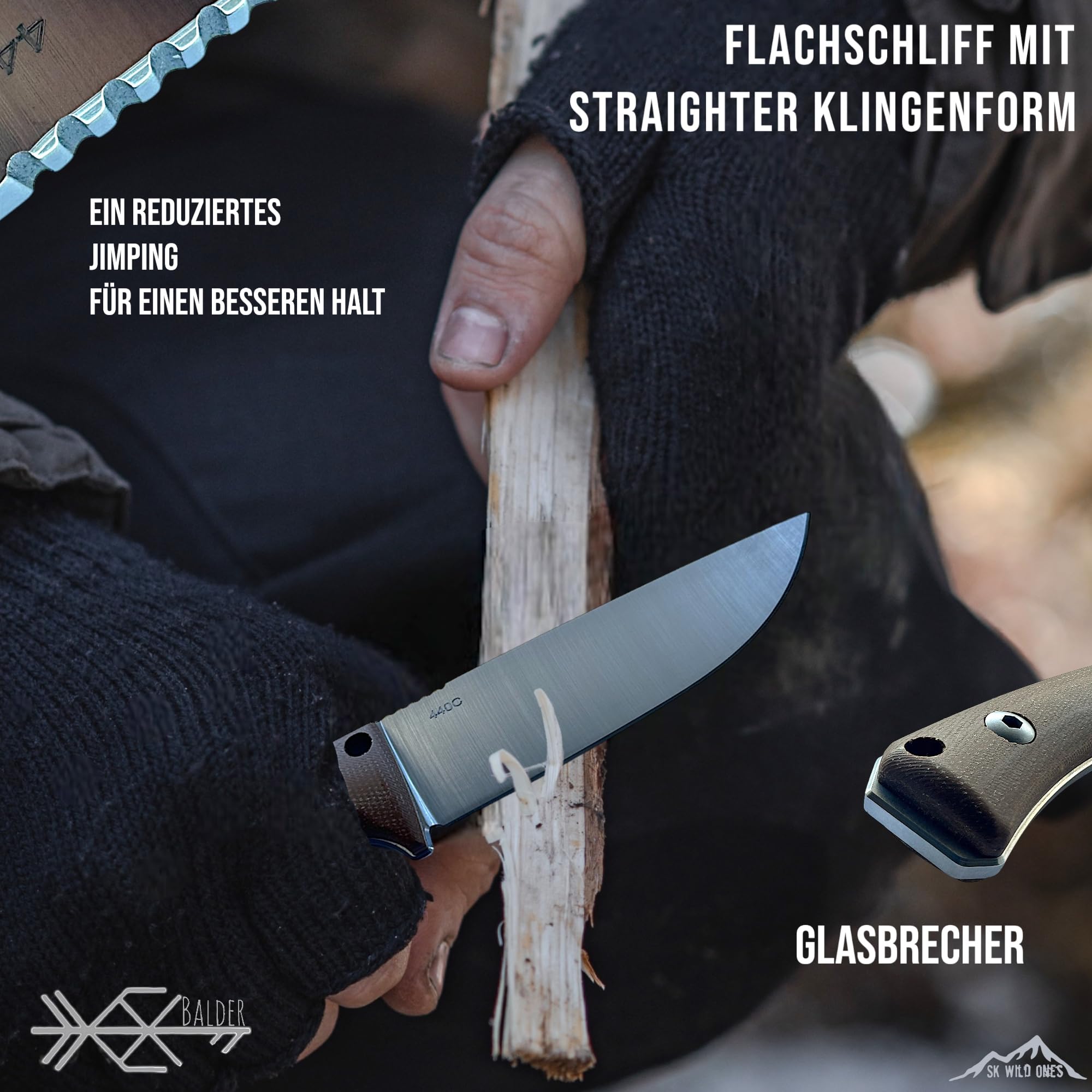 SK Wild Ones® Outdoor Messer Survival - Jagdmesser Feststehende Klinge - Survival Messer Outdoor Griff aus Micarta - Outdoormesser Feststehend - Aus 440C-Stahl Survival Knife für Camping Balder