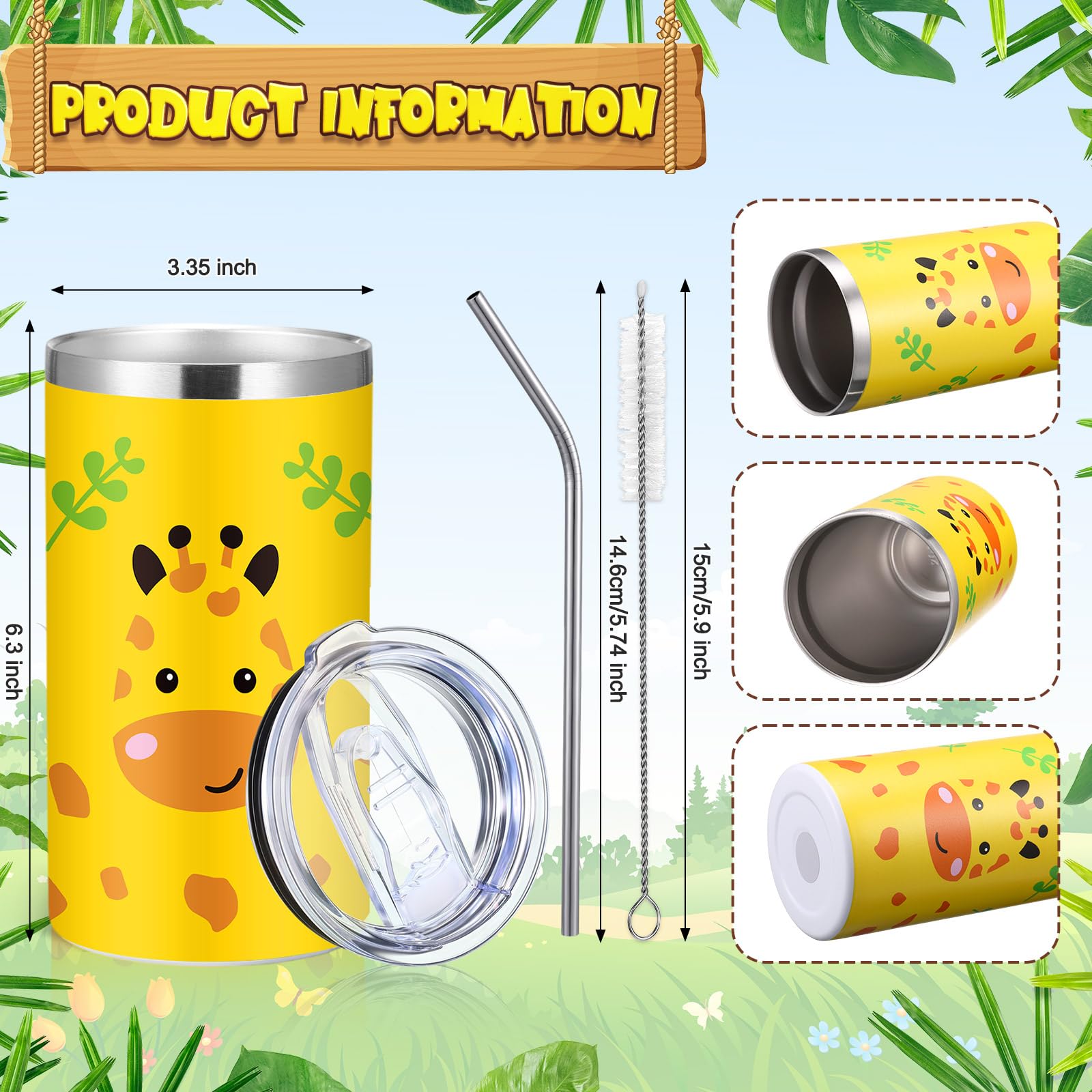 Skylety 6 Packs Safari Jungle Animal Cups Bulk 20 oz Safari Tumblers Animal Decorations Cups with Lid Straw for Birthday Party Favors Holiday Classroom Prizes Gifts Exchange