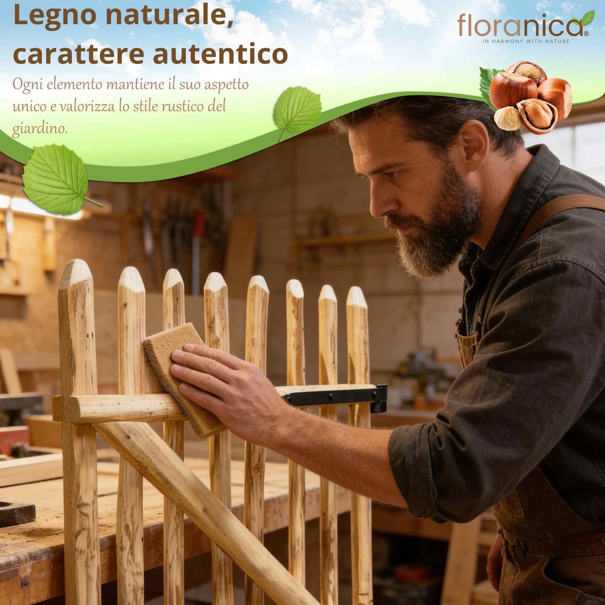 Floranica Cancello da giardino in legno di nocciolo per recinzione a paletti Altezza 115 cm x 100 cm 1 anta – pronto al montaggio incl. cerniere