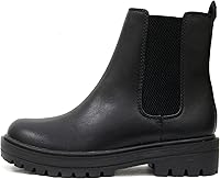 Soda Pilot Women's Lug Sole Chelsea Ankle Bootie - 1.5" Low Heel, Double Elastic Gore, Trendy Fashion Boot