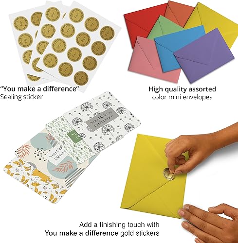 Miniatura 6 de Dessie 60 tarjetas inspiradoras You Make a Difference con sobres y sellos a juego. 60 tarjetas motivacionales y de aliento de tamaño de nota Post-it