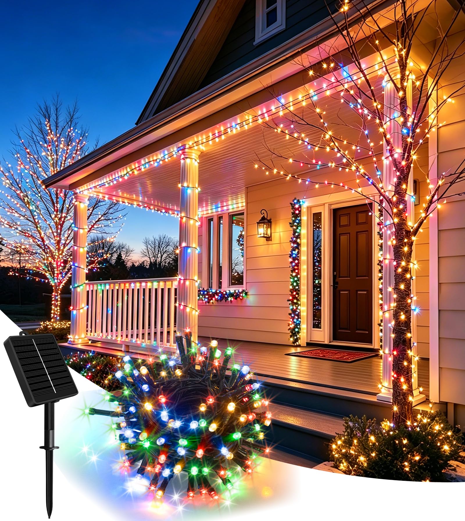 Amzinpro Warm White Solar String Lights Outdoor Garden, 40Ft 100 Led String Lights Solar Powered With 8 Modes, Timer&Memory, Ip65 Waterproof Solar Patio Lights, Solar Fairy Lights For Yard,Party,Christmas (Multicolour)