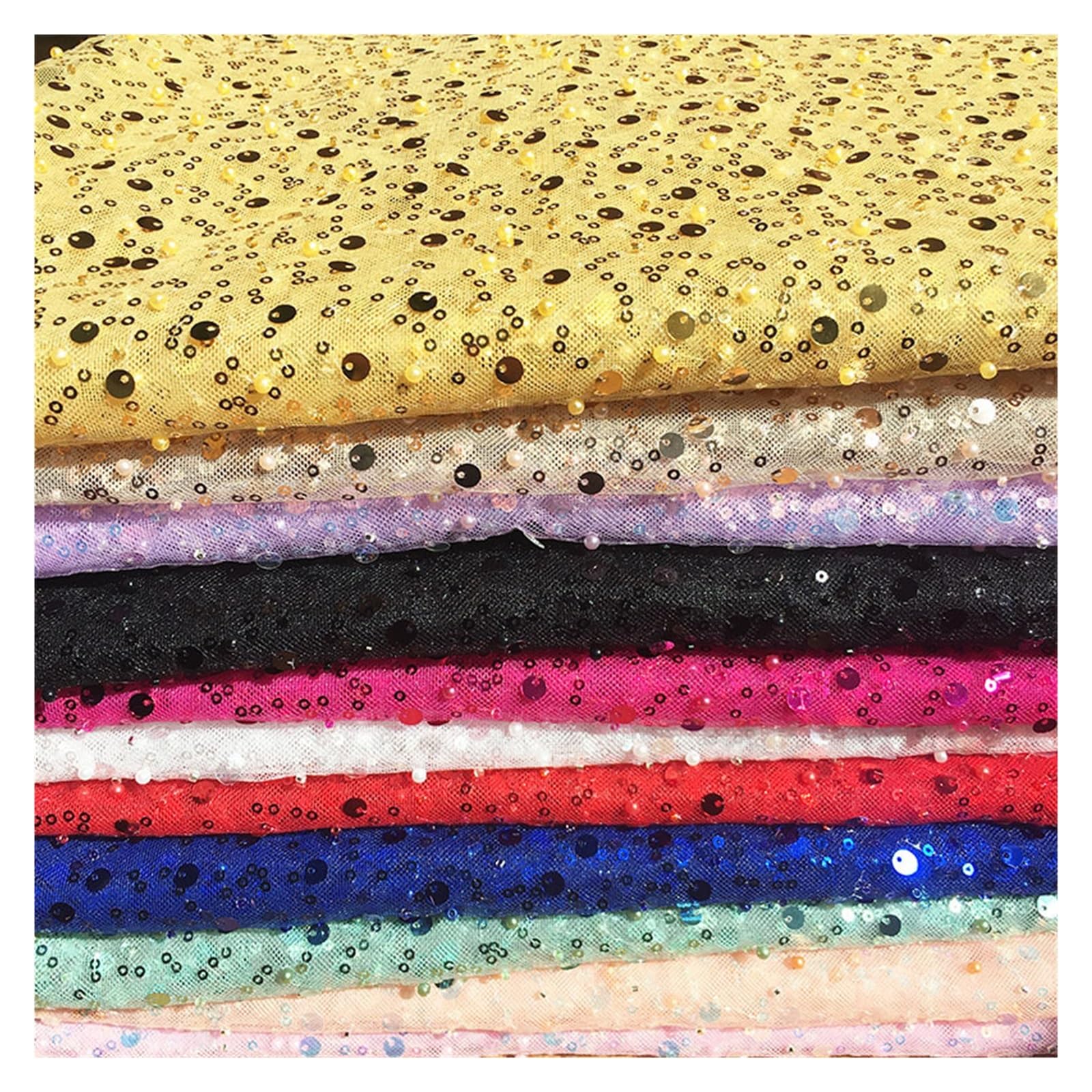 Amazon.com: Fabric Mesh Embroidery Pearl Sequin Loose Bead Embellished  Fabric Handmade DIY Fabric Wedding Dress Fabric 1 Yard(7#Black)