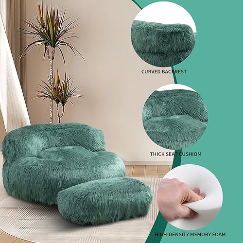 Miniatura 4 de Puf, sofá puff relleno de espuma para adultos y niños, cómoda silla de habitación con reposapiés, sofá esponjoso de felpa para sala de estar,