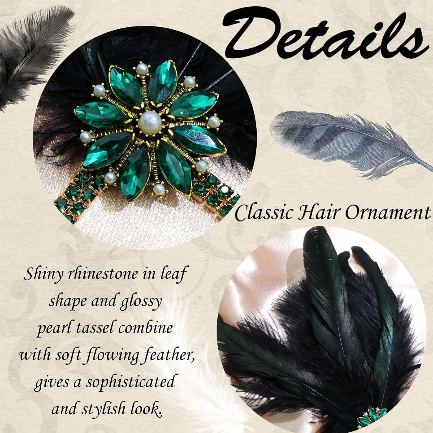 1920s Flapper Headpiece Great Gatsby Feather Headband Roaring 20s Headpiece Rhinestone Tassel Vintage Style Headband Hair Accessories for Women and Girls - Image 6