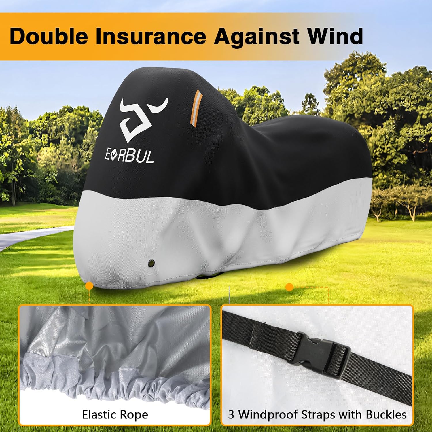 EVRBUL Motorcycle Cover Waterproof Outdoor All Seasons Heavy Duty 420D Double Stitched Cover Moped Cover Motorcycle Storage Scooter Cover Compatible with Honda Super Cub Fit up to 86"