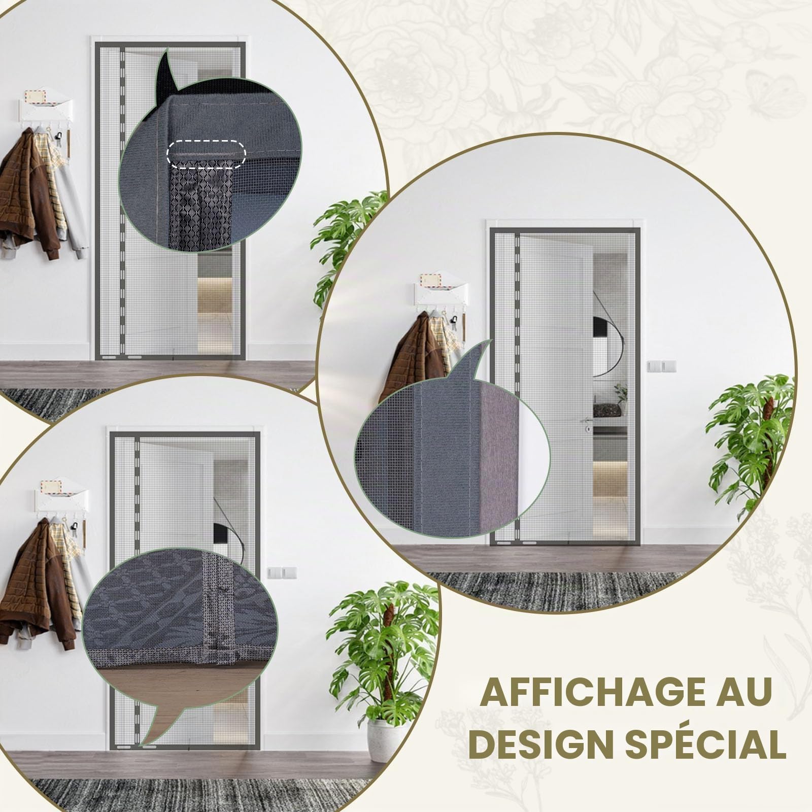 MAGICDOOR Moustiquaire Magnétique 240x220cm-Gris en Fibre de Verre | Ouverture Latérale Rideau de Porte Antimoustique Maillage Fine sans Perçage Moustiquaire Aimantée pour Salon Chambre Coucher