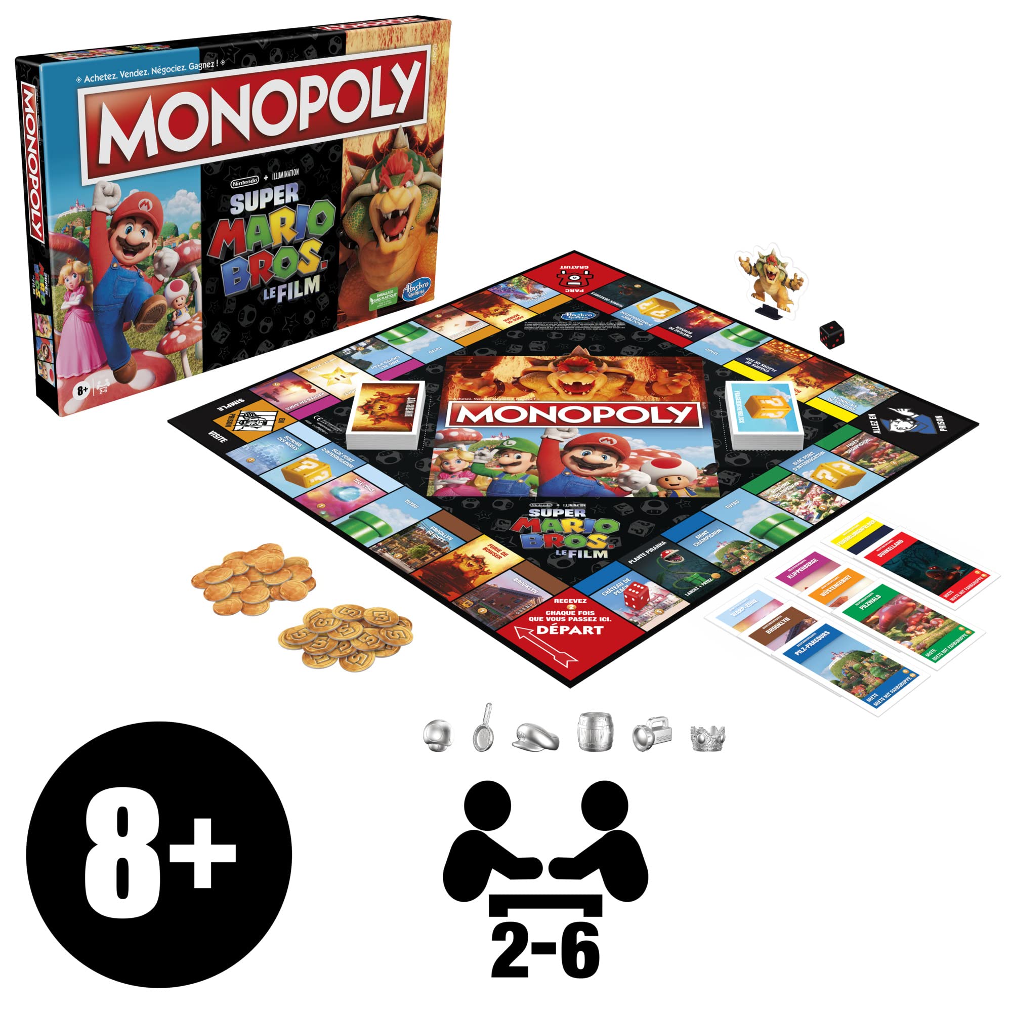 Monopoly : Super Mario Bros, gra planszowa dla dzieci, w tym pionek Bowser