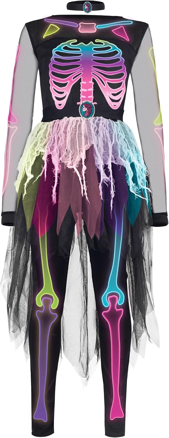 Spooktacular Creations Halloween Girls Skeleton Costume, Ghostly Skeleton Tutu Dress for Girls Halloween Dress Up