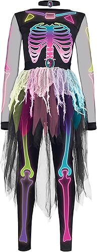 Miniatura 3 de Spooktacular Creations Disfraz de esqueleto de Halloween para niñas, vestido de tutú de esqueleto fantasmal para niñas, disfraz de Halloween