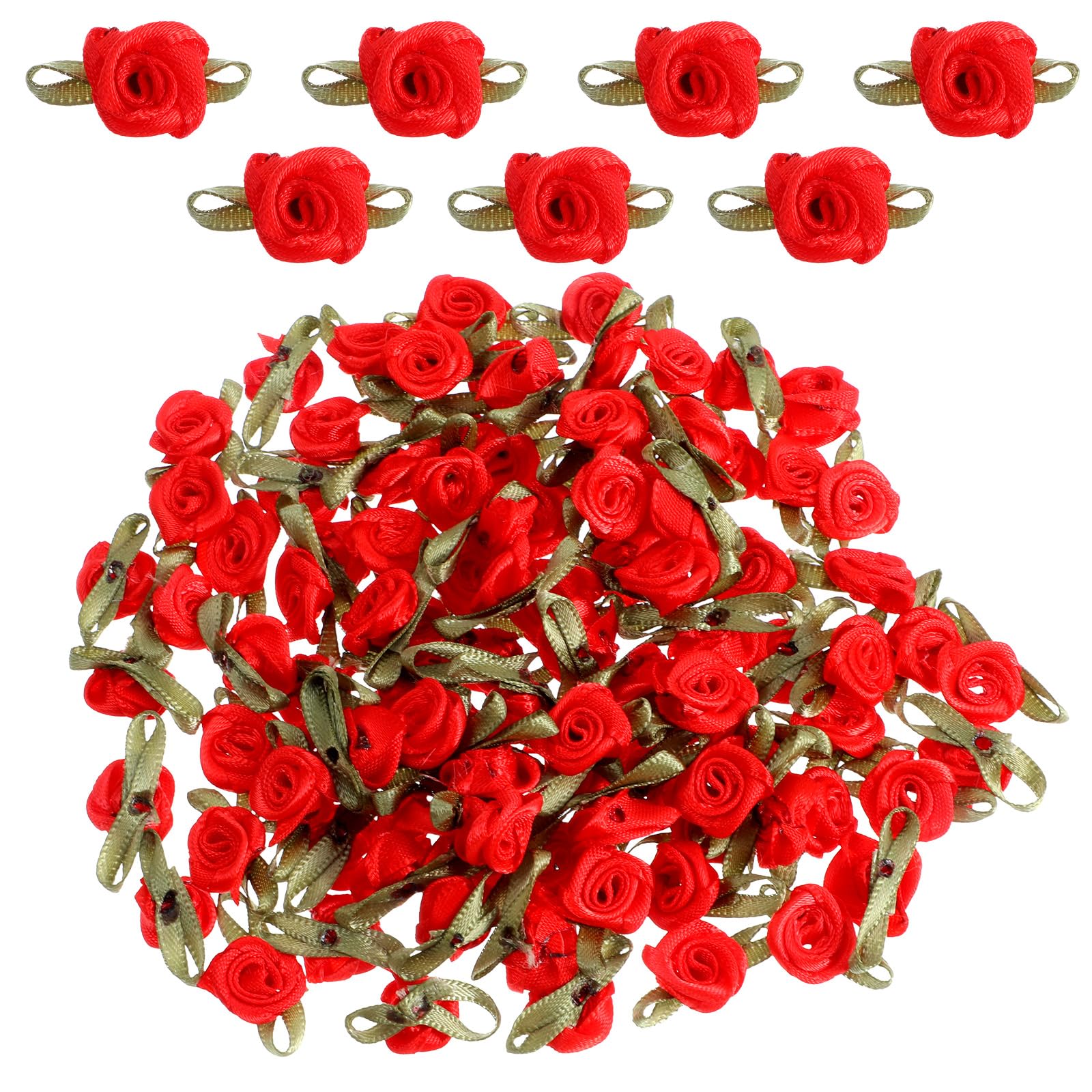 Photo 1 of Larrel 100 Pcs Mini Satin Rose Flower Appliques, Red