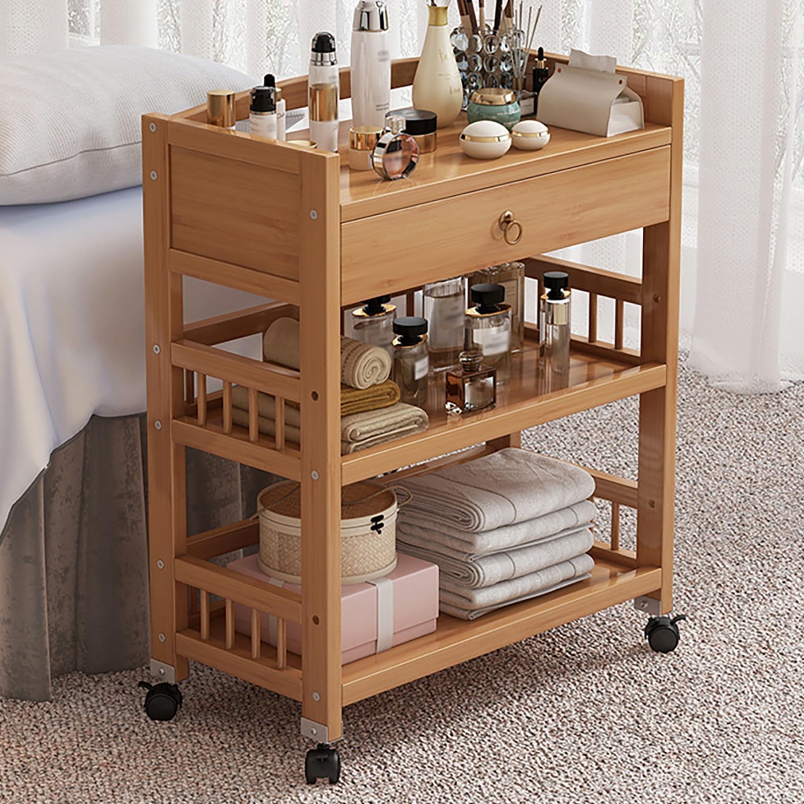 Carrito utilitario de salón de belleza con 3 niveles y cajón para almacenamiento móvil