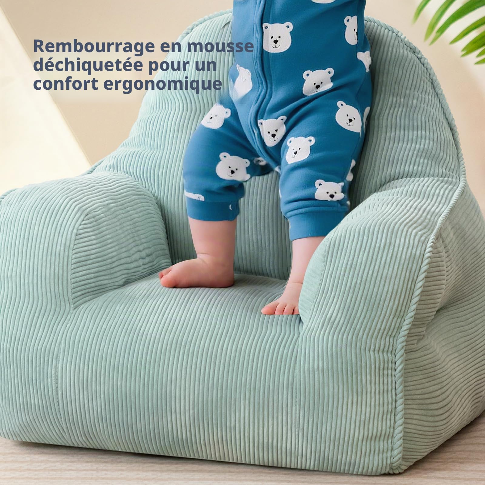 BEJOY Chaises pouf confortables, remplissage inclus, gris-vert