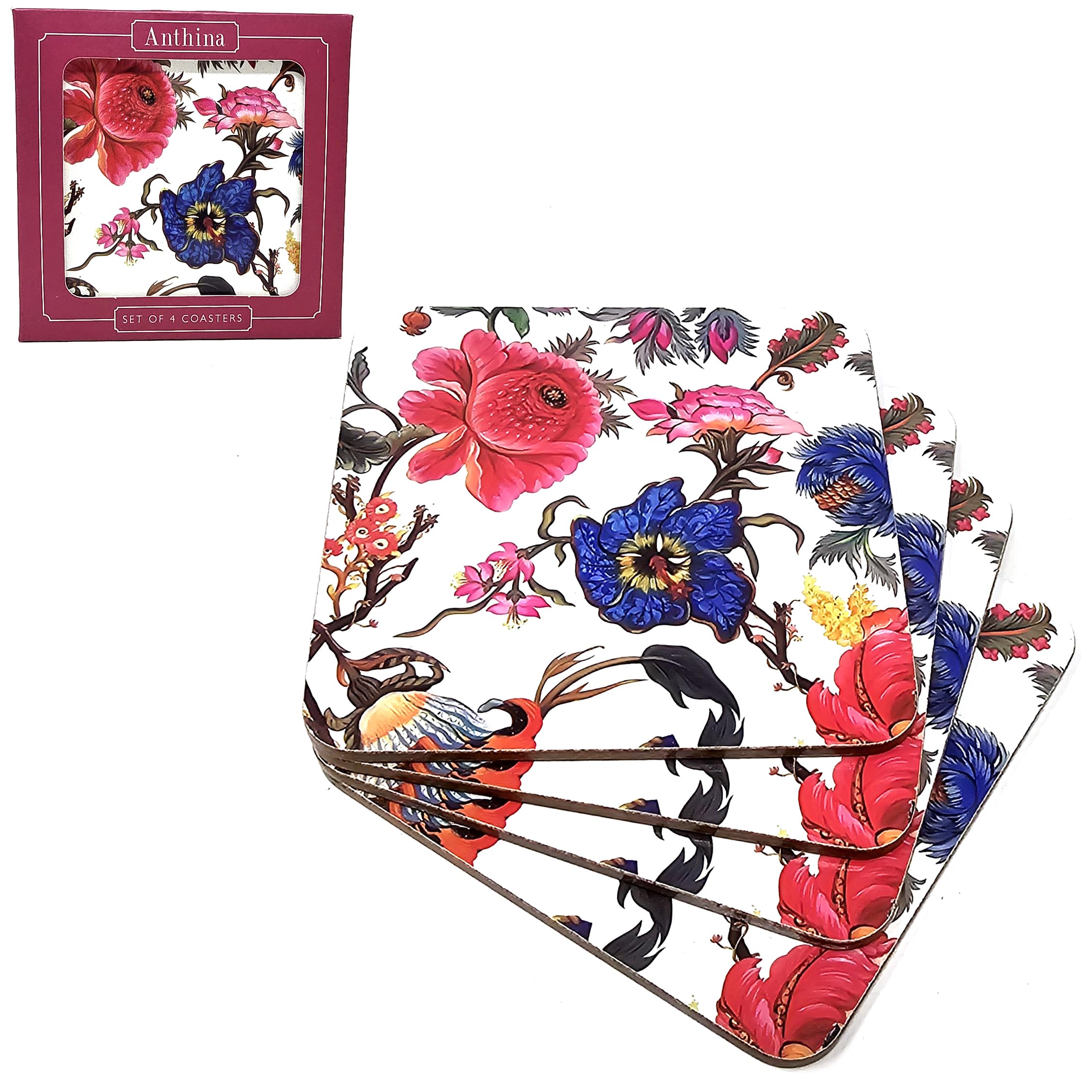Set of 4 William Morris Anthina Florals Square Laminated