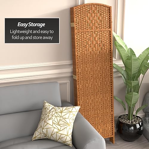 Miniatura 89 de Divisor de ambiente resistente de 6 pies, pantalla de privacidad plegable de fibra de ratán con patrón de diamante, Madera, Natural Natural,Mocha